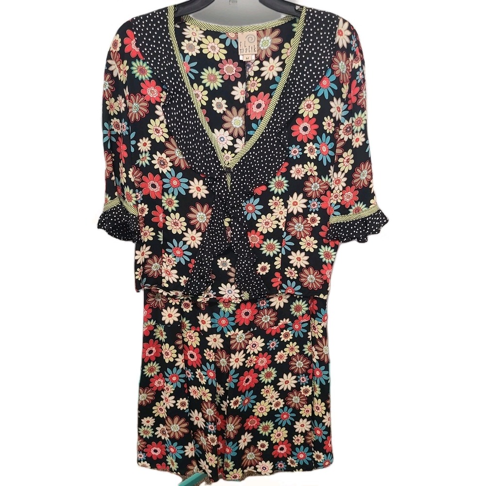 Vtg F L Malik Black Floral 2 Piece Size 10 Rayon Panel Maxi Skirt And Blouse